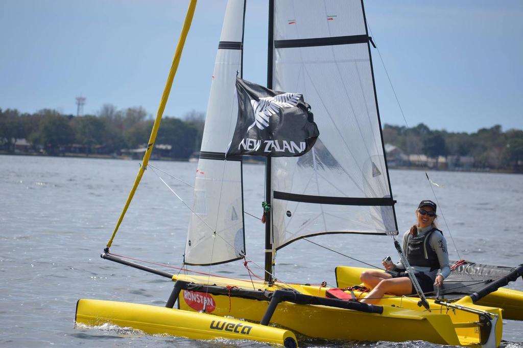 Miranda Powrie flying Kiwi Flag  - Wetafest 2014 - Florida USA © Weta Marine www.wetamarine.com